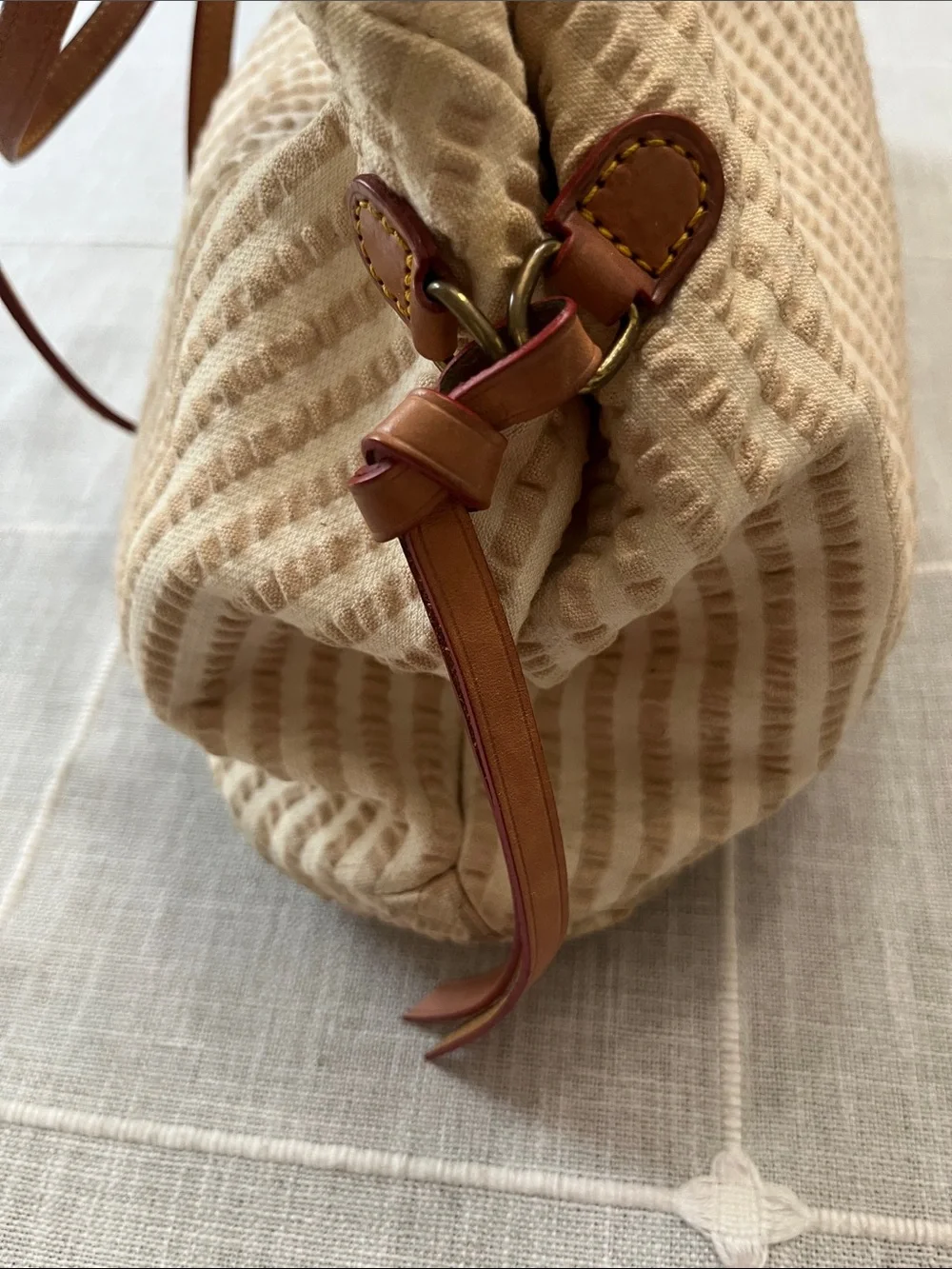 DOONEY&BOURKE VINTAGE Cream Tote with Brown Leather Straps and Navy Accents - Picture 5 of 10